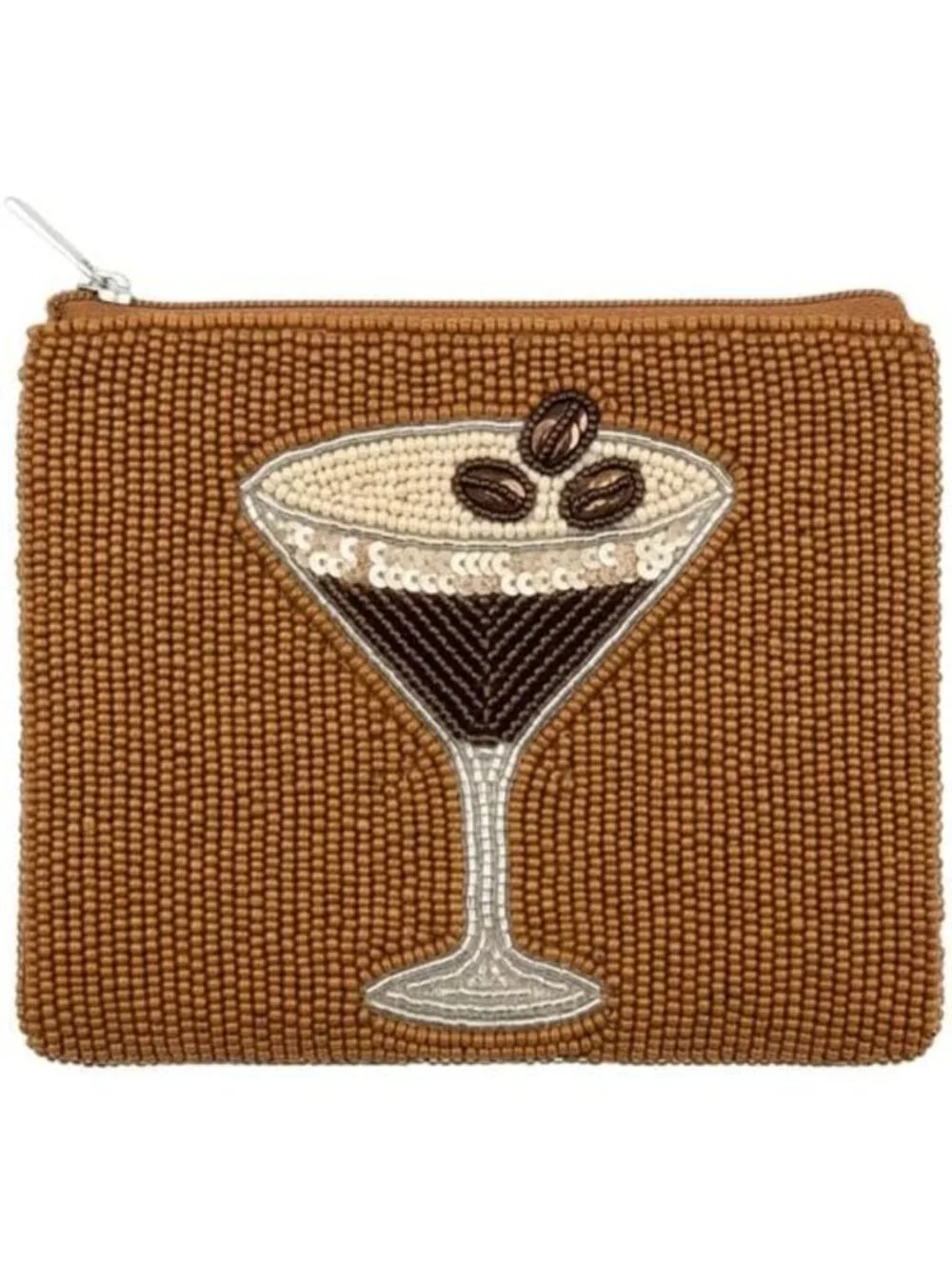 Chic Beaded Coin Purse | Zipper Pouch Wallet for Cash & Change | Espresso